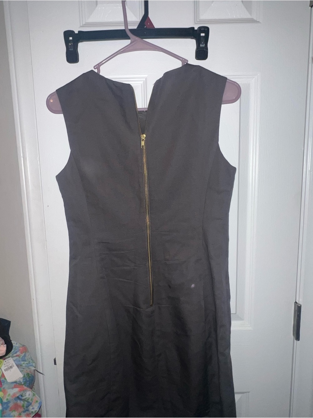 Sleeveless Embroidered Shift Dress in Brown and Olive - - Picture 2 of 3